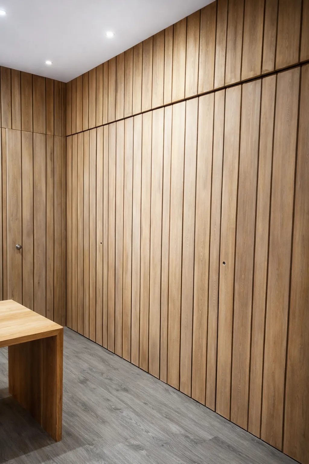 Pared con acabado Creaciones efecto madera nórdica en interior decorado